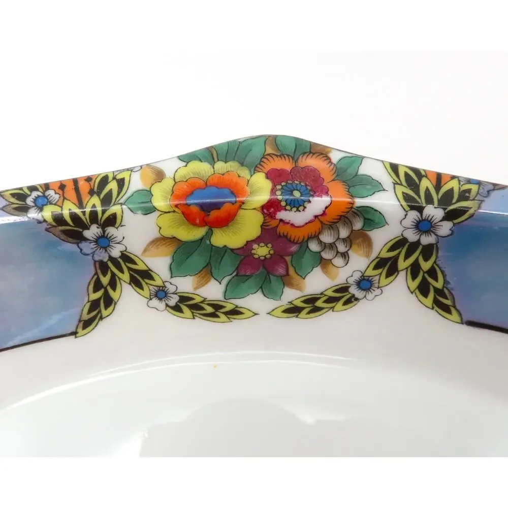 Antique Noritake M Wreath Relish Celery Dish Hand Painted Japan Art Deco Floral